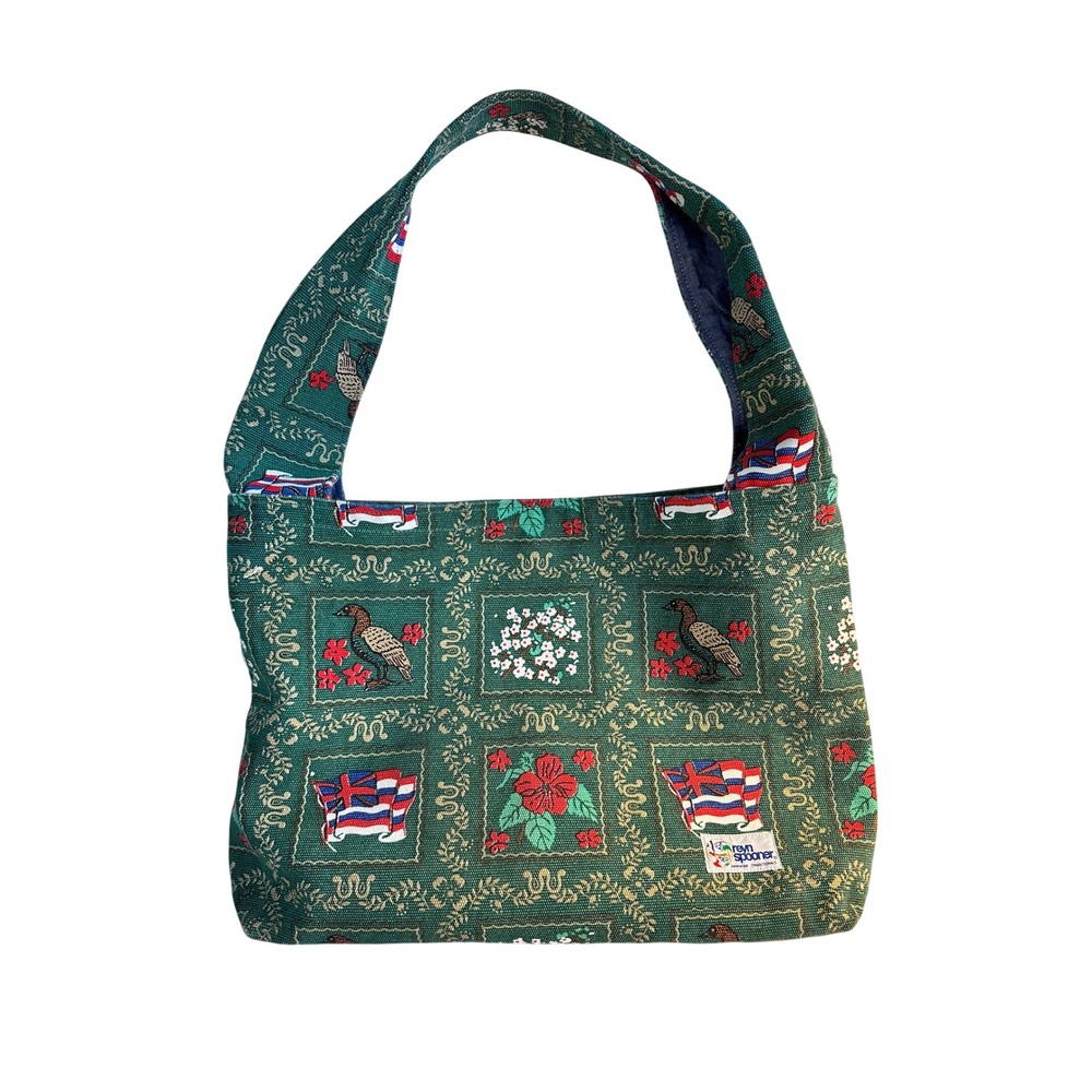 Reyn Spoonerâ Hawaiian Traditionals State Flag Bird Flower Canvas Bag Green